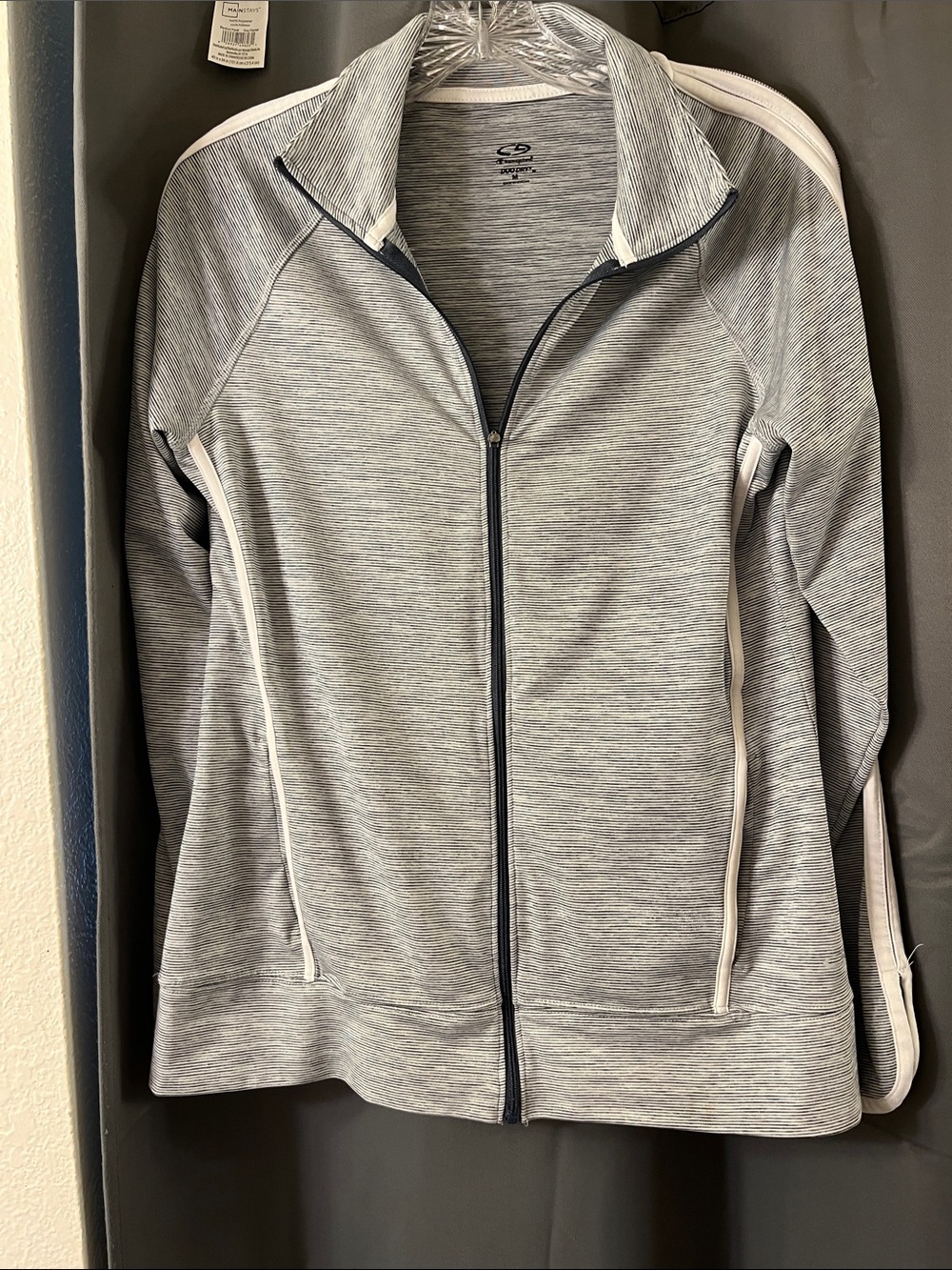 Champion White and Black Striped Duo-Dry Full-Zip Jacket